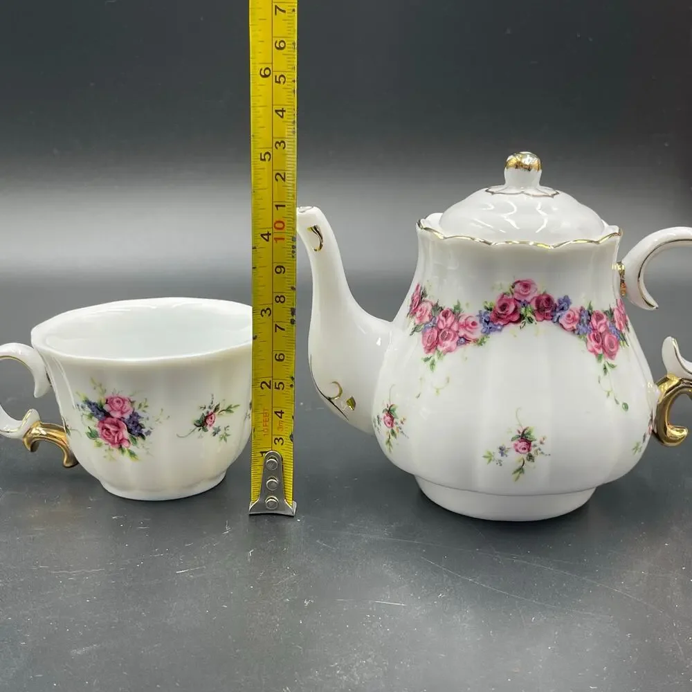 Rose Porcelain Tea for One Cup Pitcher Lid New